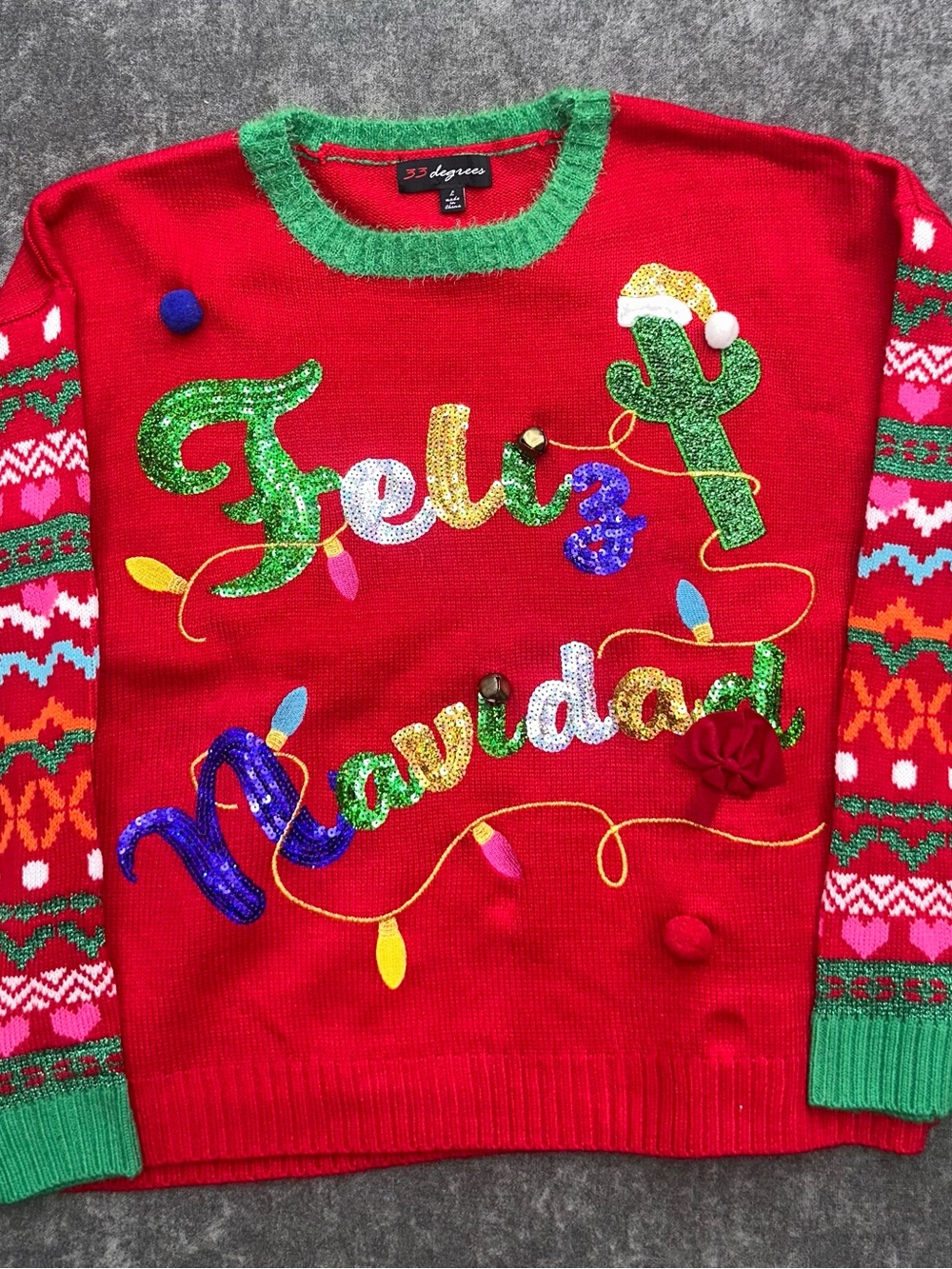 32 Degrees Red 'Feliz Navidad' Sequin Holiday Sweater